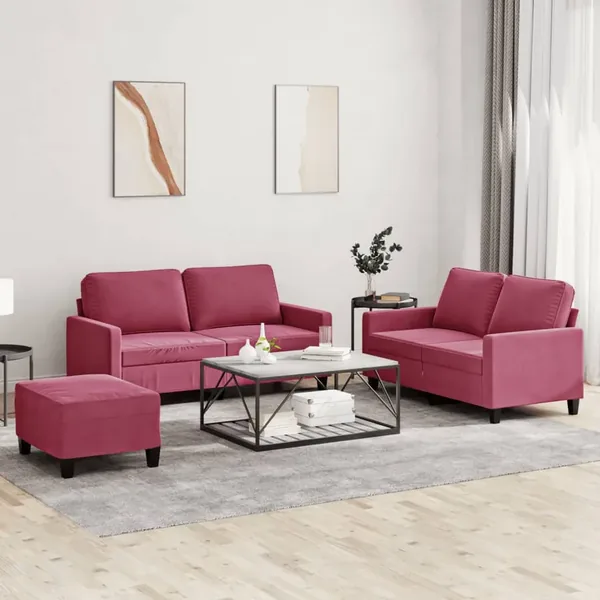 Ensemble de canapés 3 pcs avec coussins Rouge bordeaux Velours