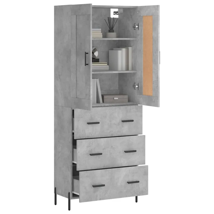 Buffet haut Gris béton 69,5x34x180 cm Bois d'ingénierie - 3