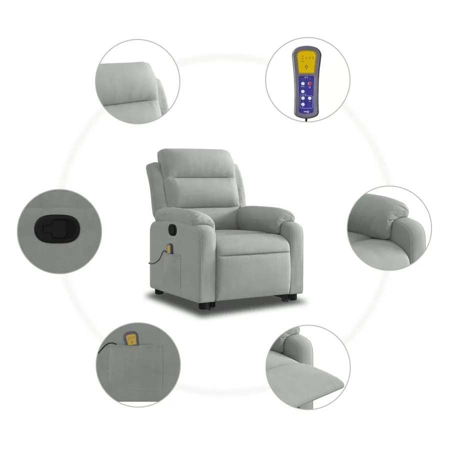 Fauteuil de massage inclinable Gris clair Velours - 7