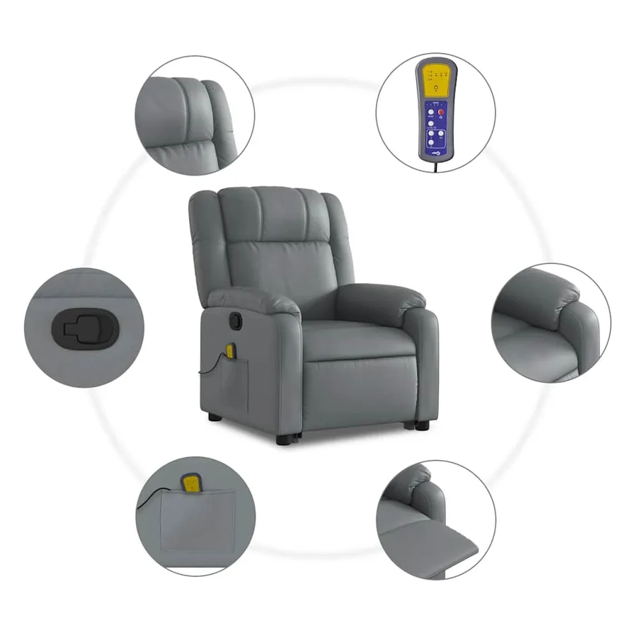 Fauteuil inclinable de massage Gris Similicuir - 8