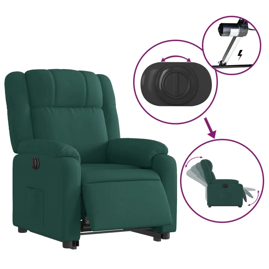 Fauteuil inclinable électrique vert foncé tissu - 6