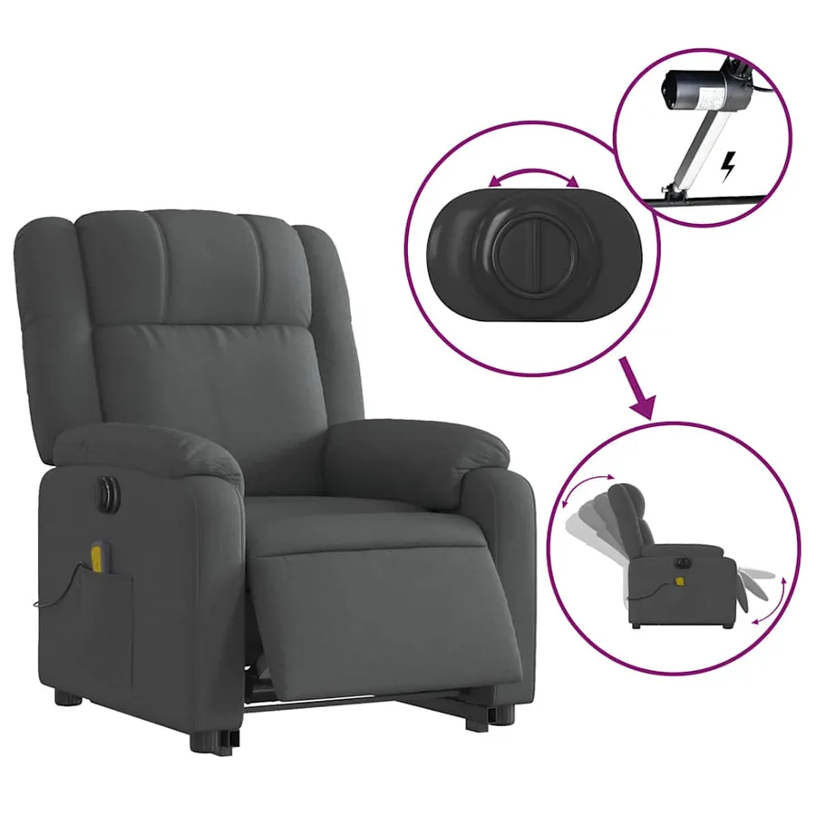 Fauteuil inclinable de massage électrique Gris foncé Tissu - 6