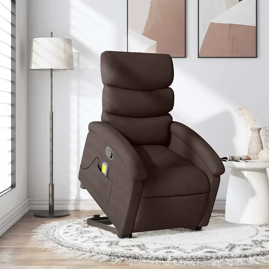 Fauteuil inclinable de massage Marron foncé Tissu - 15