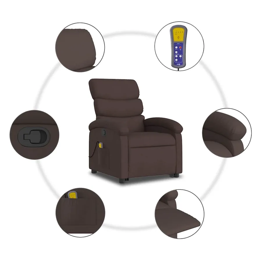 Fauteuil inclinable de massage Marron foncé Tissu - 8