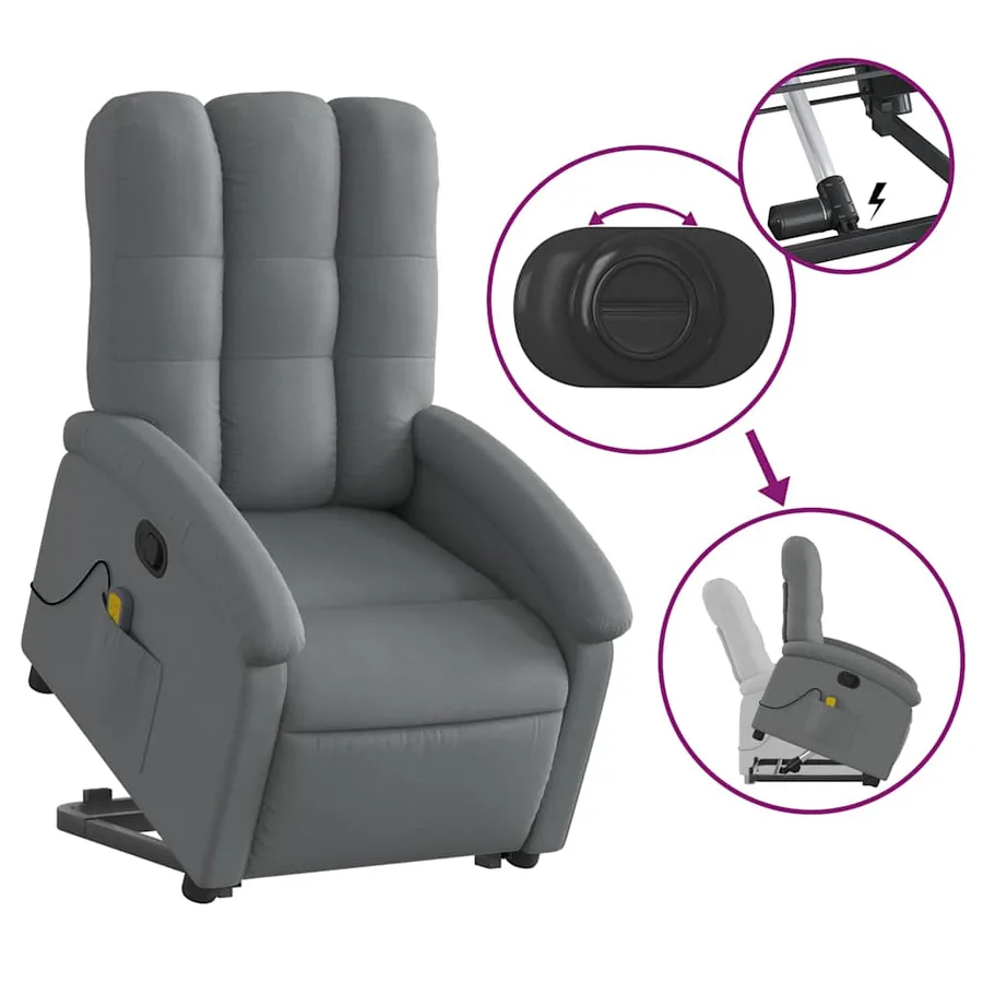 Fauteuil de massage inclinable Gris foncé Tissu - 6