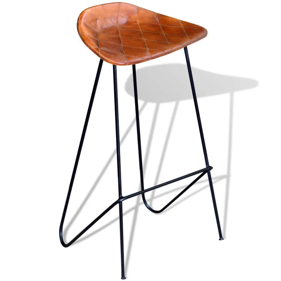Chaises de bar lot de 2 noir et marron cuir véritable - 2