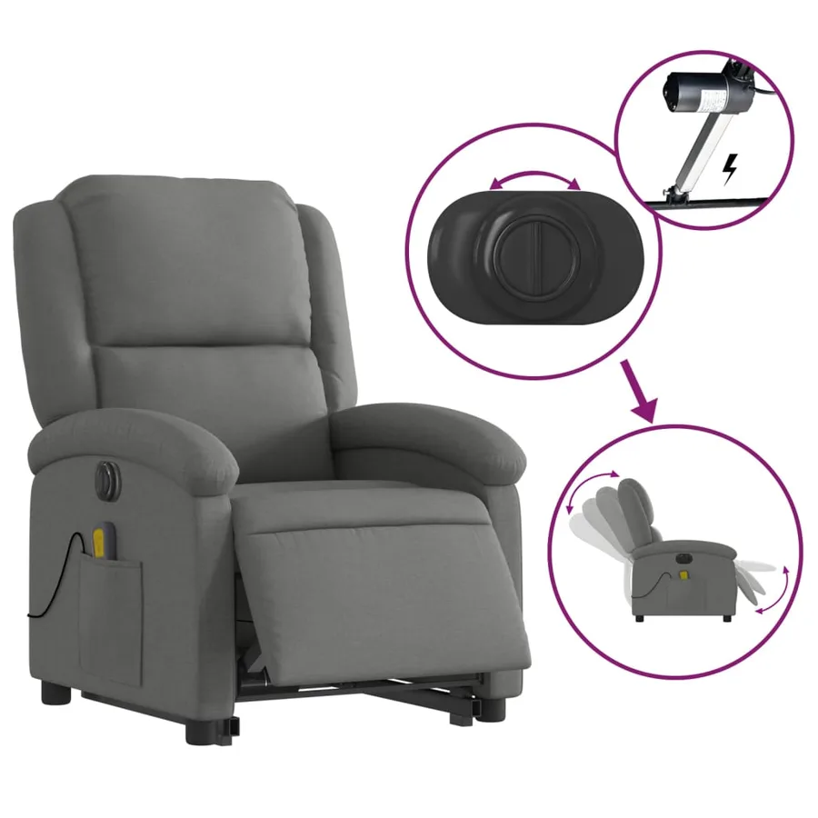 Fauteuil inclinable de massage électrique Gris foncé Tissu - 6