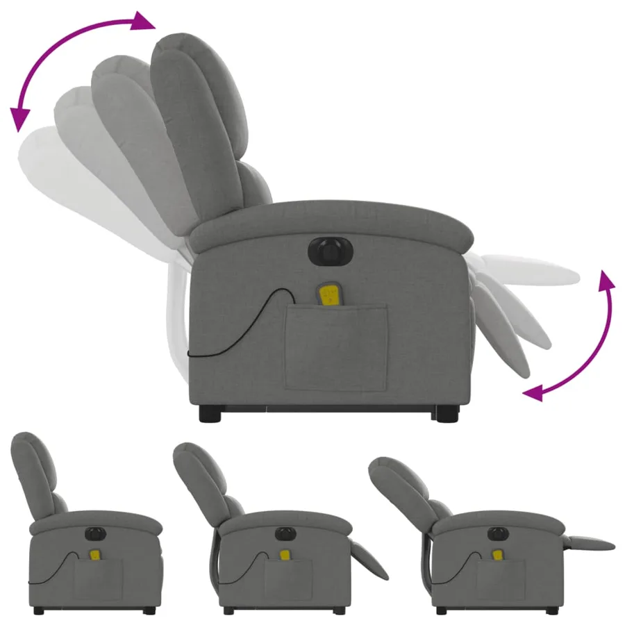 Fauteuil inclinable de massage électrique Gris foncé Tissu - 7