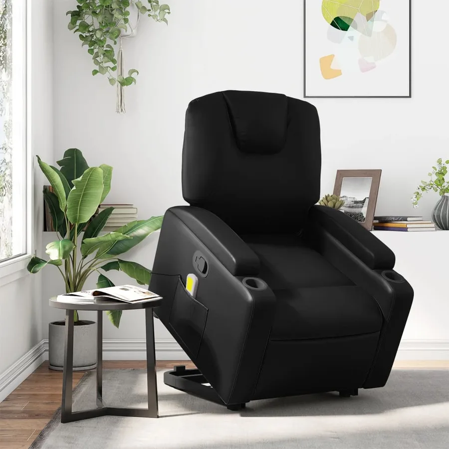 Fauteuil inclinable de massage Noir Similicuir - 16