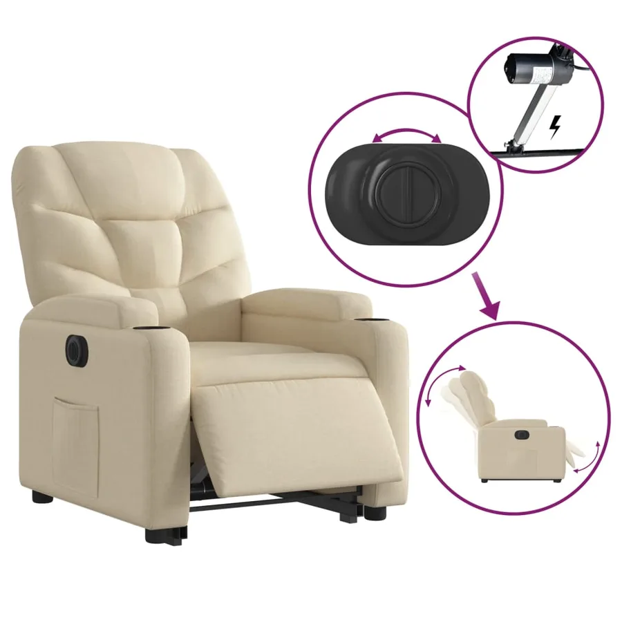 Fauteuil inclinable électrique crème tissu - 6