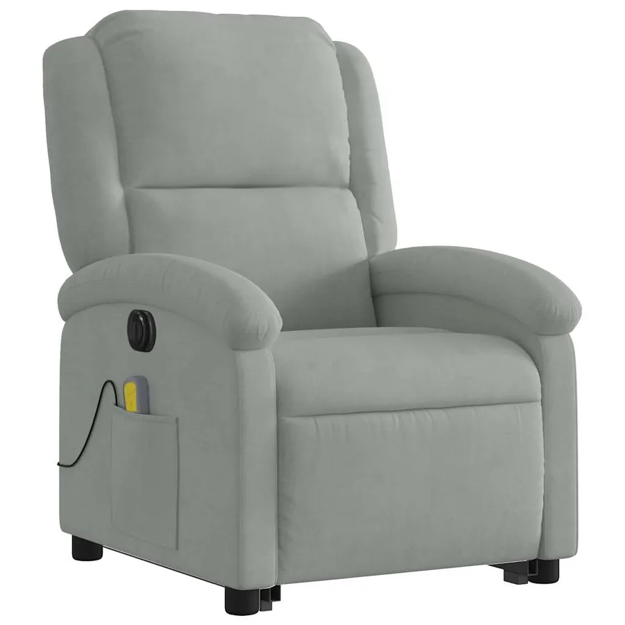 Fauteuil inclinable de massage électrique gris clair velours - 4