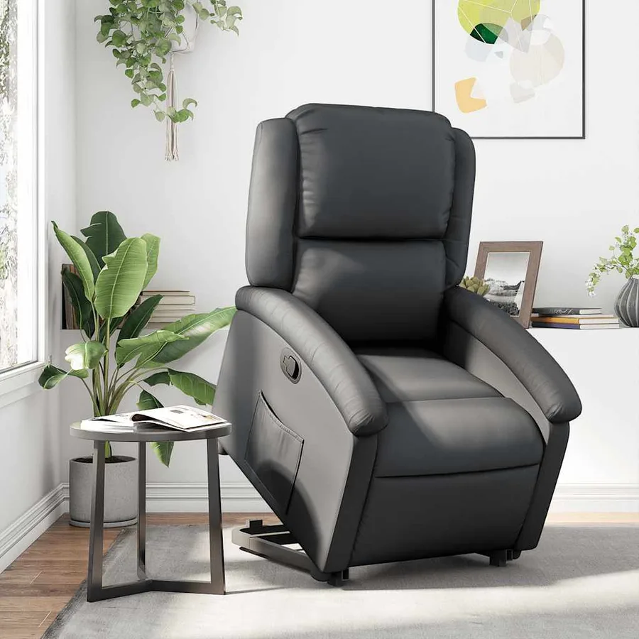 Fauteuil inclinable noir cuir véritable - 16