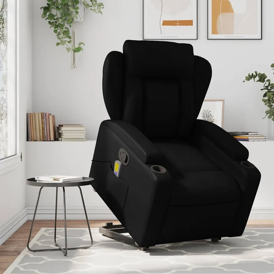Fauteuil inclinable de massage Noir Similicuir - 15