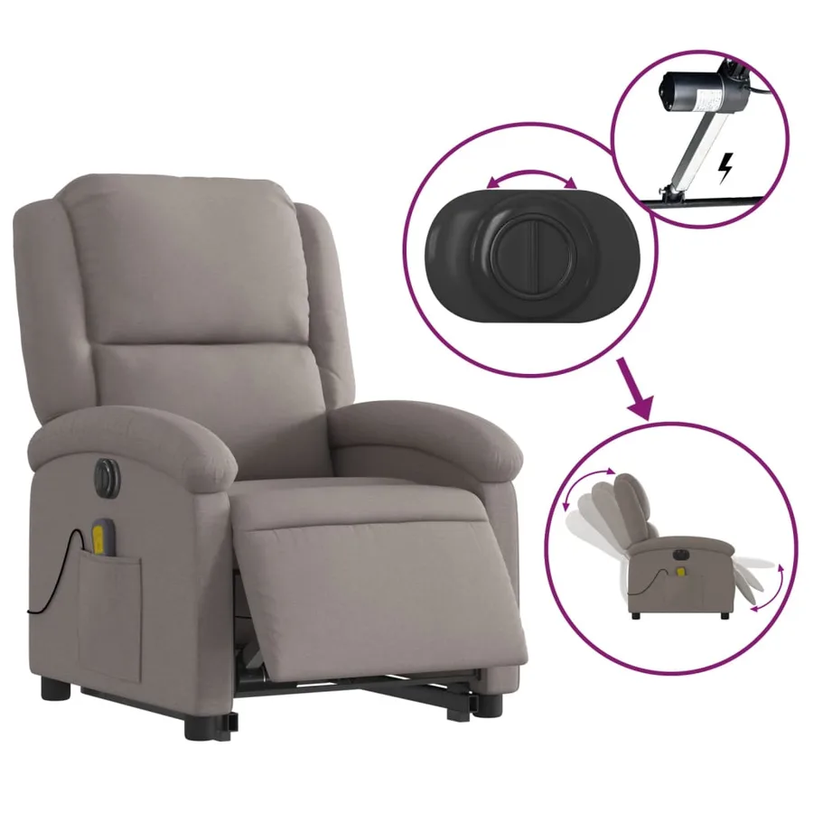 Fauteuil inclinable de massage électrique Taupe Tissu - 6