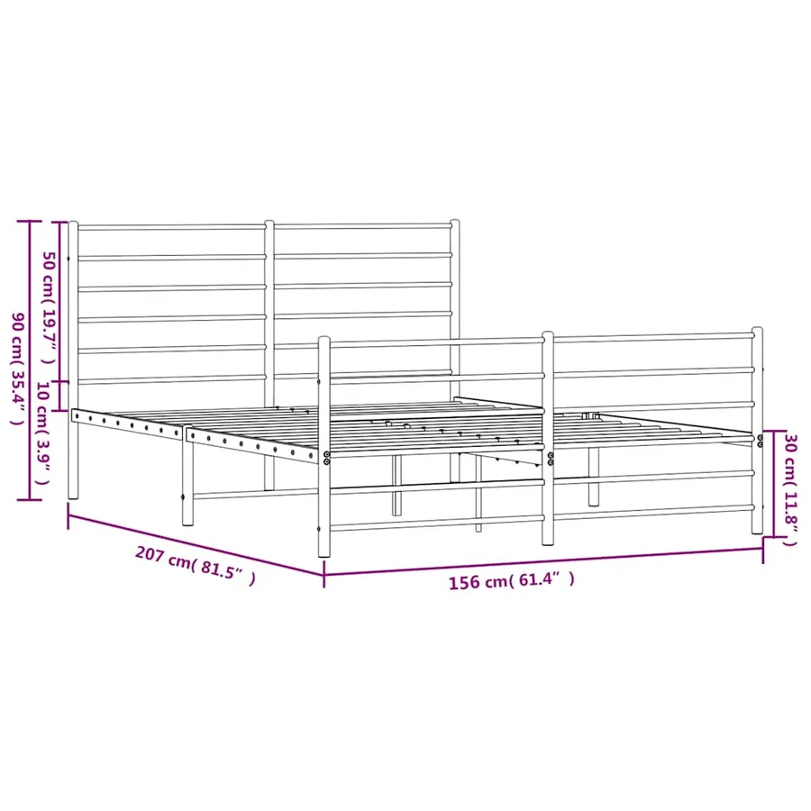 Cadre de lit métal sans matelas avec pied de lit noir 150x200cm - 10