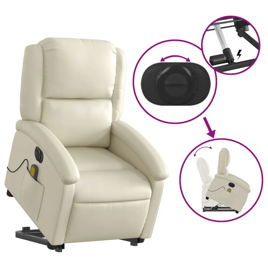 Fauteuil inclinable de massage électrique crème similicuir - 11