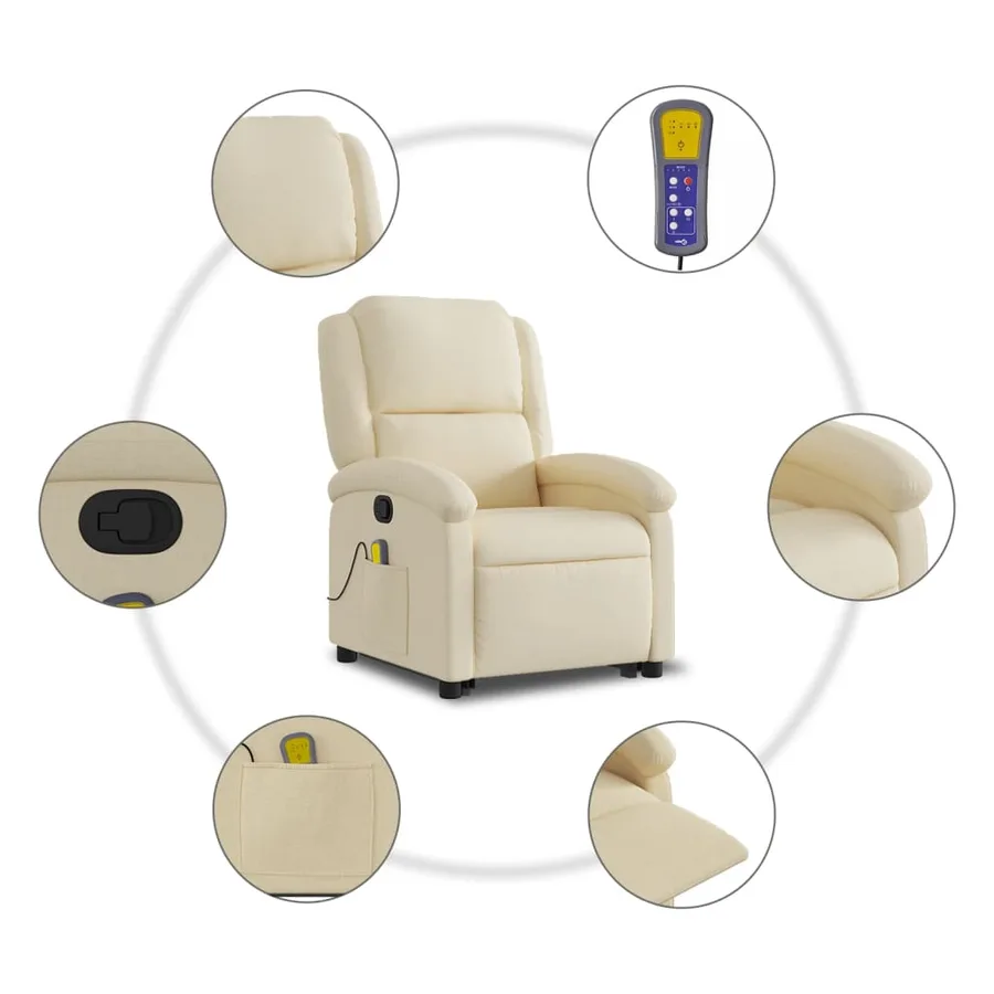 Fauteuil inclinable de massage Crème Tissu - 8