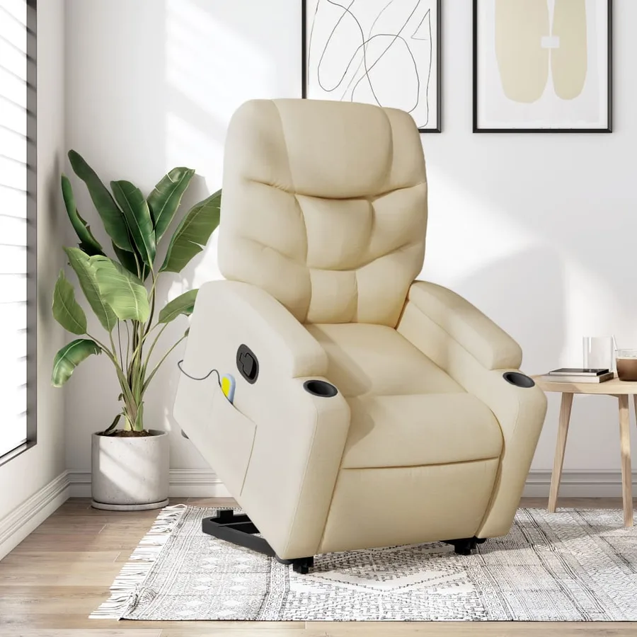 Fauteuil inclinable de massage Crème Tissu - 16