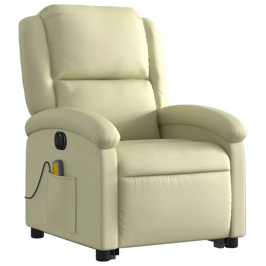 Fauteuil inclinable de massage électrique crème cuir véritable - 4