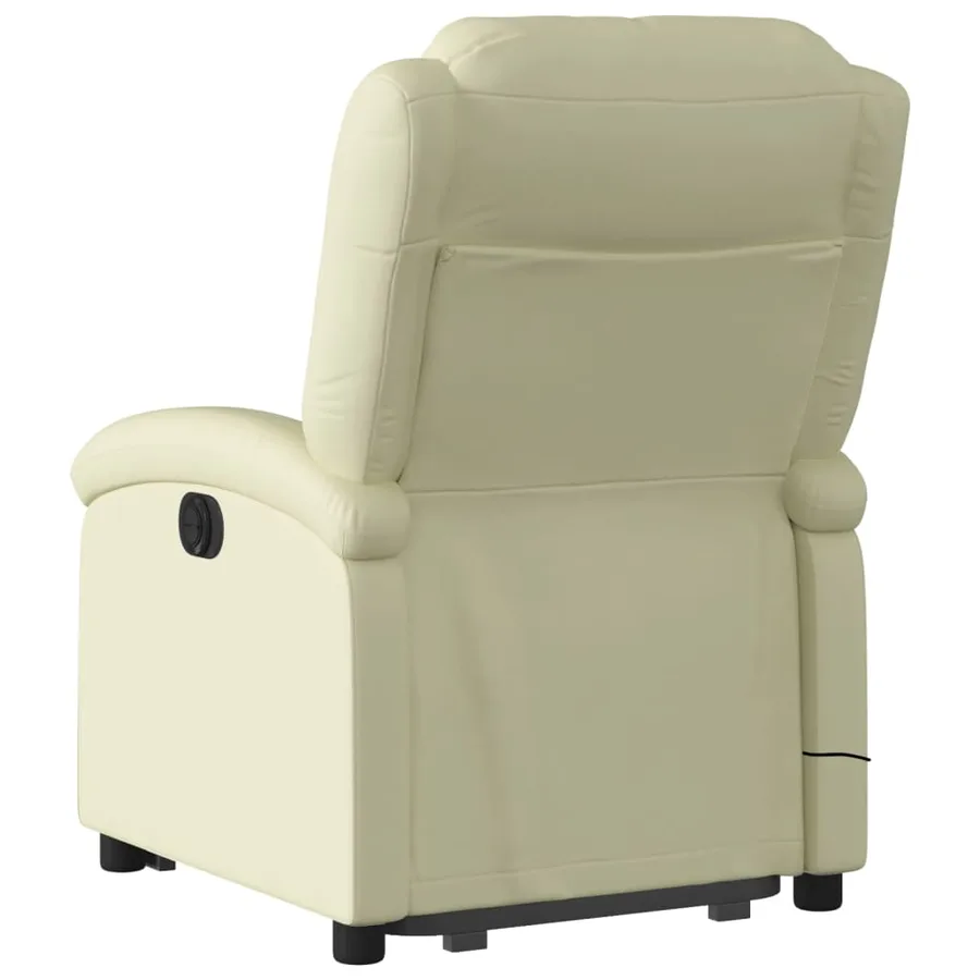 Fauteuil inclinable de massage électrique crème cuir véritable - 5