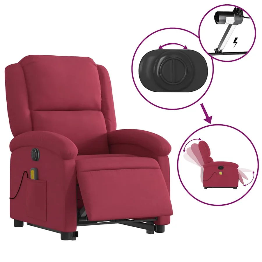 Fauteuil inclinable de massage électrique rouge bordeaux - 6