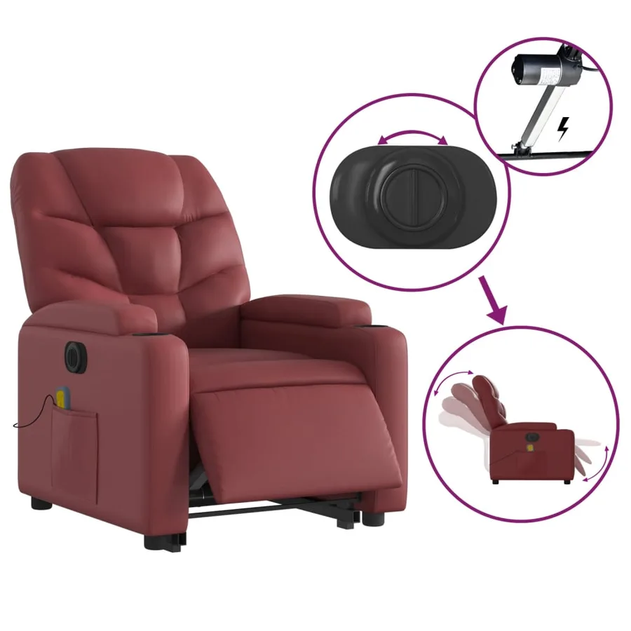 Fauteuil inclinable de massage électrique rouge bordeaux - 6