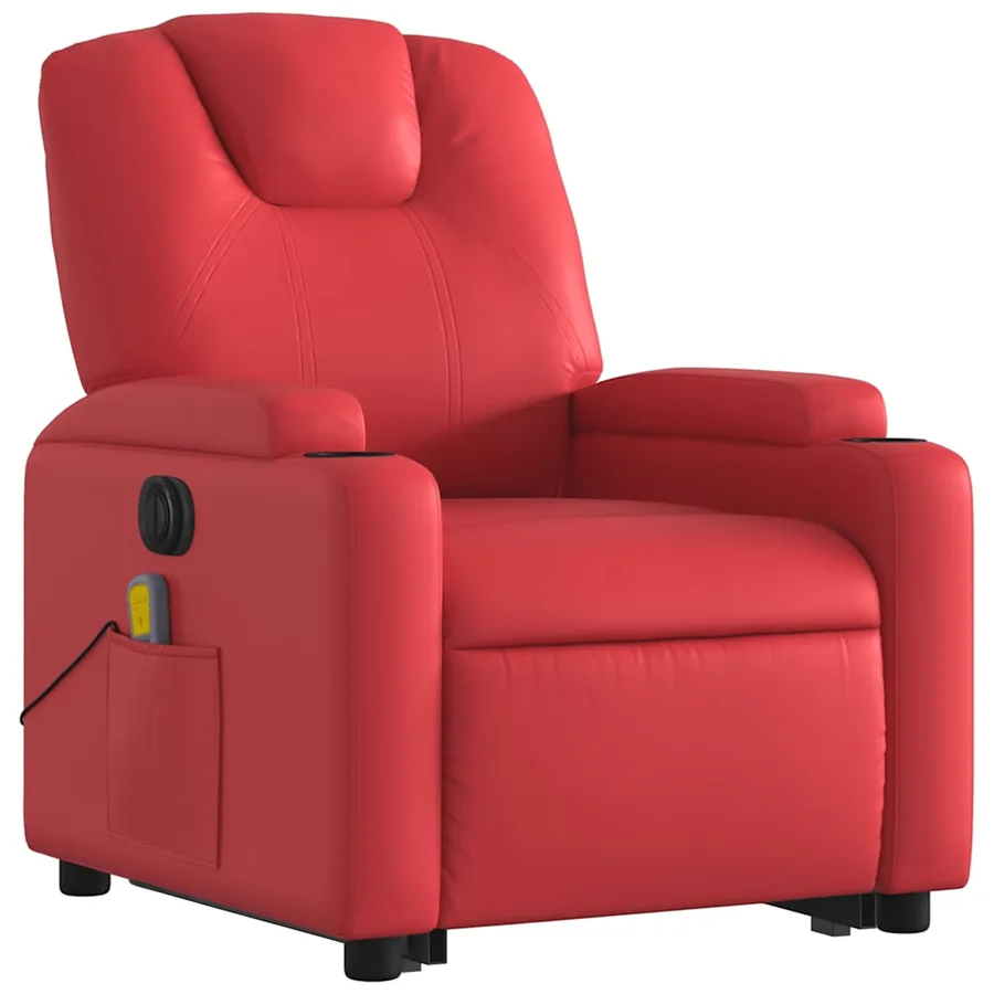 Fauteuil inclinable de massage électrique rouge similicuir - 4