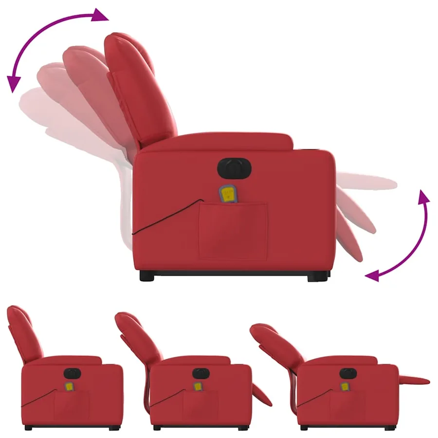 Fauteuil inclinable de massage électrique rouge similicuir - 7