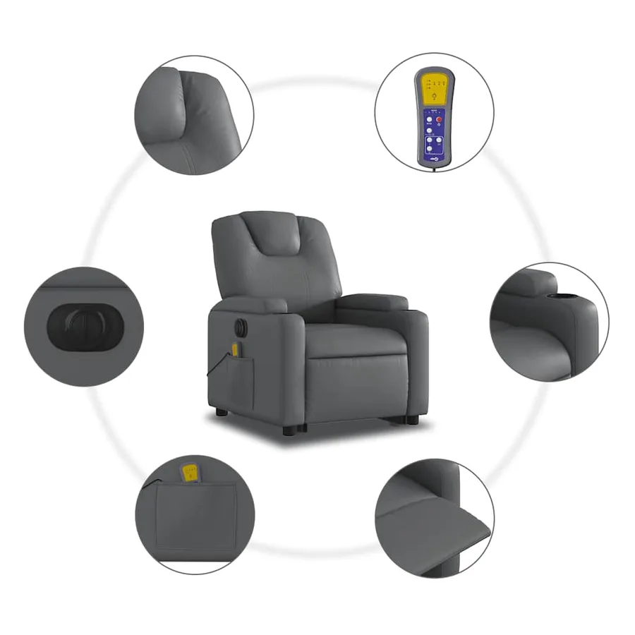Fauteuil inclinable de massage électrique gris similicuir - 8