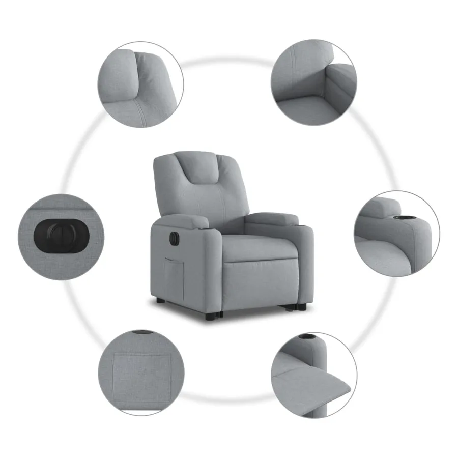 Fauteuil inclinable électrique gris clair tissu - 8