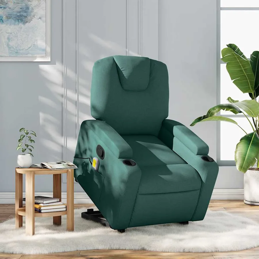 Fauteuil inclinable de massage Vert foncé Tissu - 15