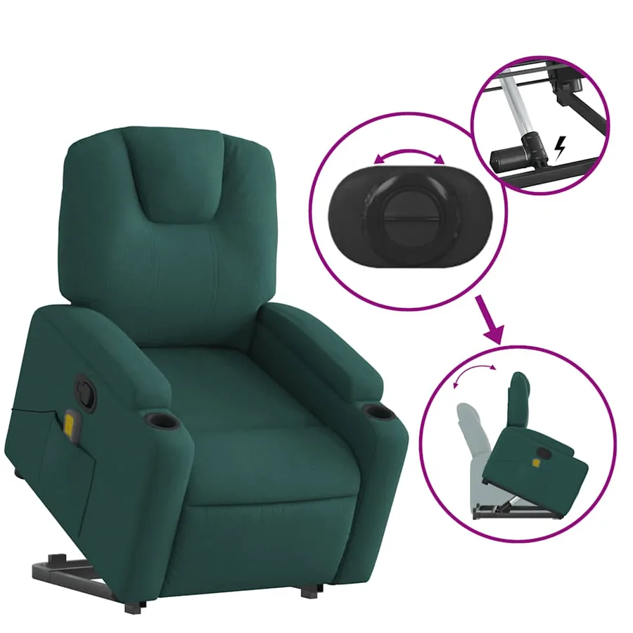 Fauteuil inclinable de massage Vert foncé Tissu - 6