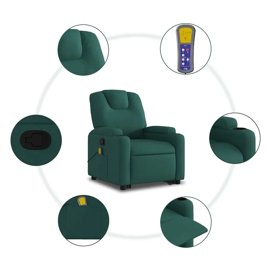 Fauteuil inclinable de massage Vert foncé Tissu - 8