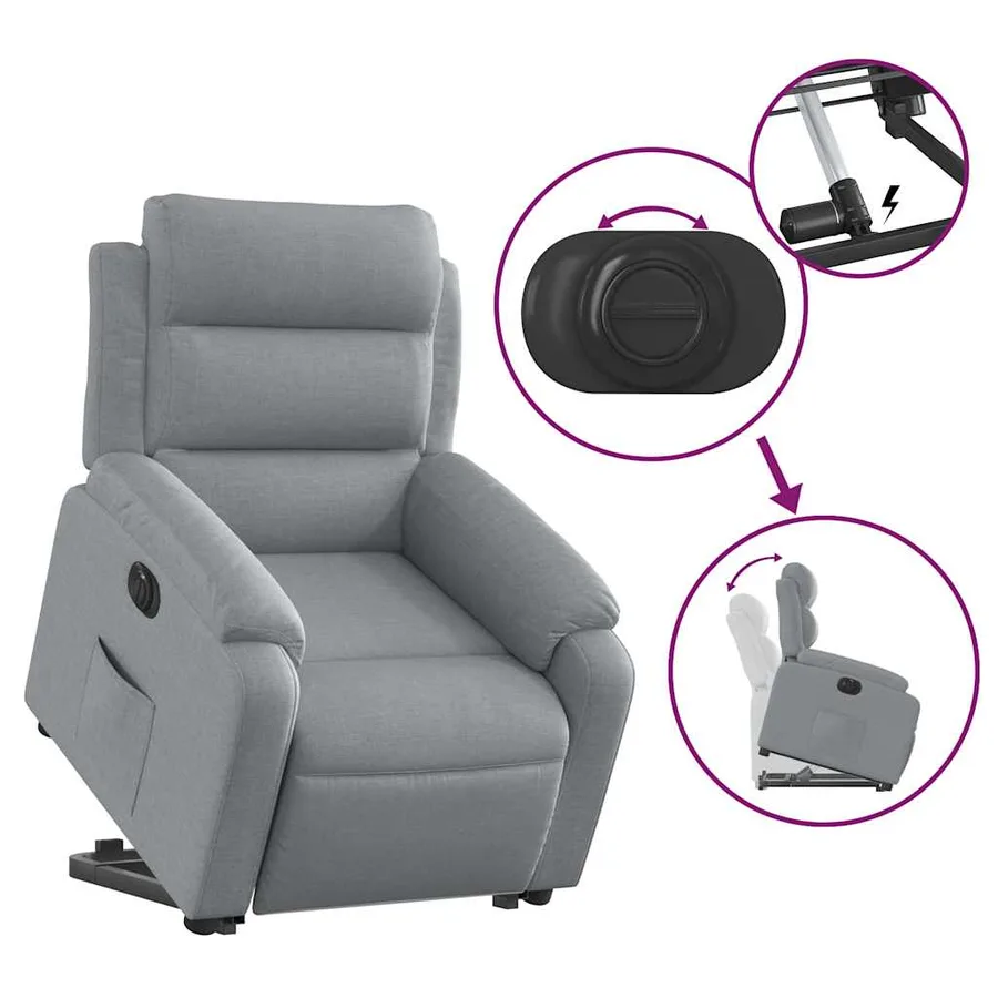 Fauteuil inclinable électrique gris clair tissu - 6