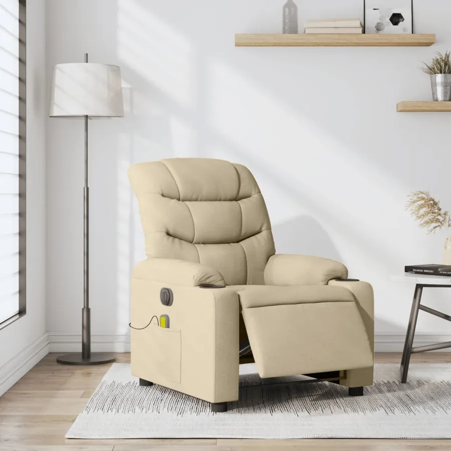 Fauteuil inclinable de massage électrique crème tissu - 15