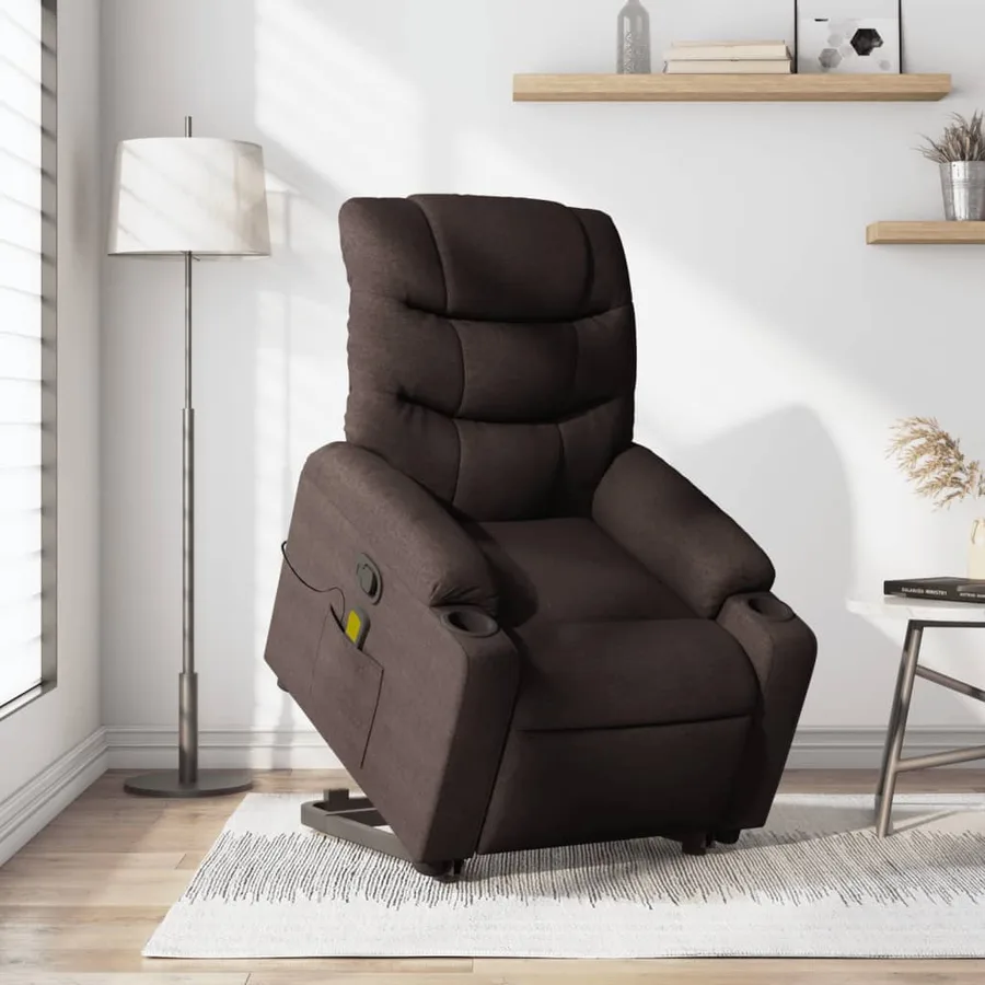 Fauteuil inclinable de massage Marron foncé Tissu - 15