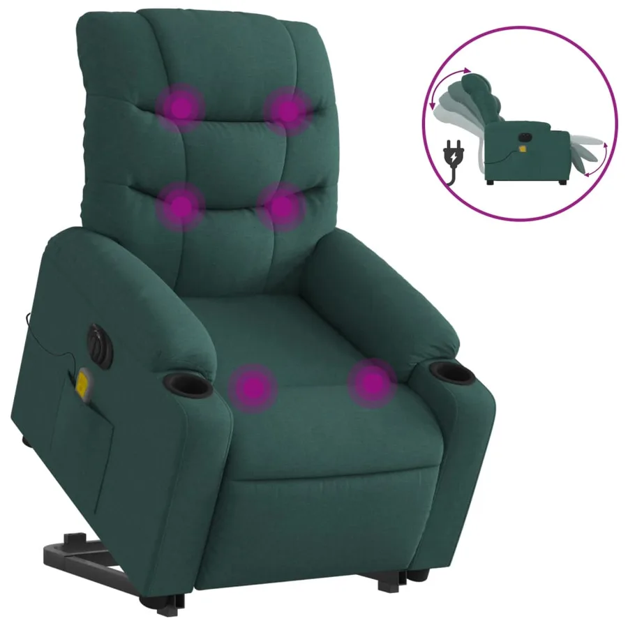Fauteuil inclinable de massage électrique Vert foncé Tissu - 2