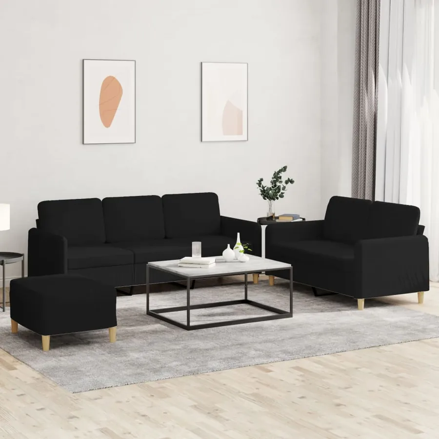 Ensemble de canapés 3 pcs avec coussins Noir Tissu