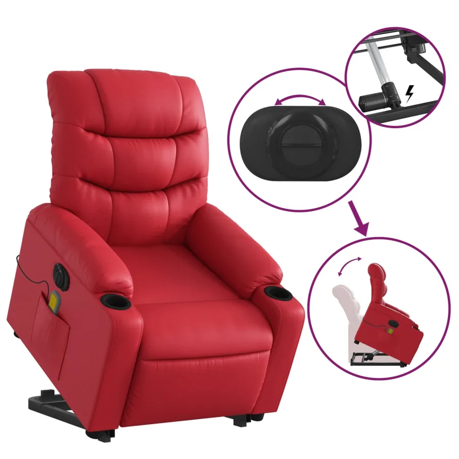 Fauteuil inclinable de massage électrique rouge similicuir - 11