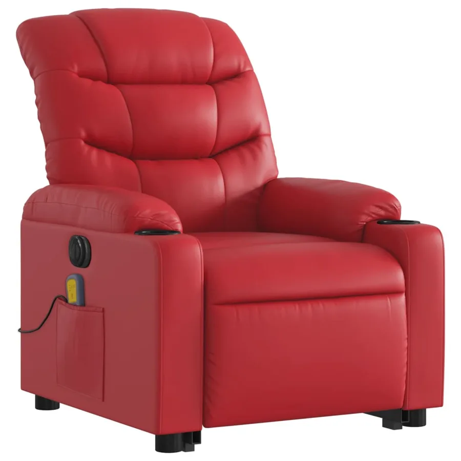 Fauteuil inclinable de massage électrique rouge similicuir - 4