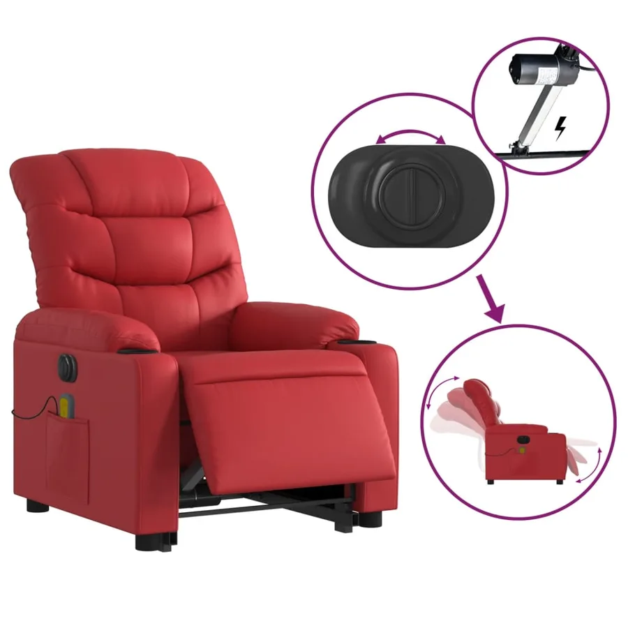 Fauteuil inclinable de massage électrique rouge similicuir - 6
