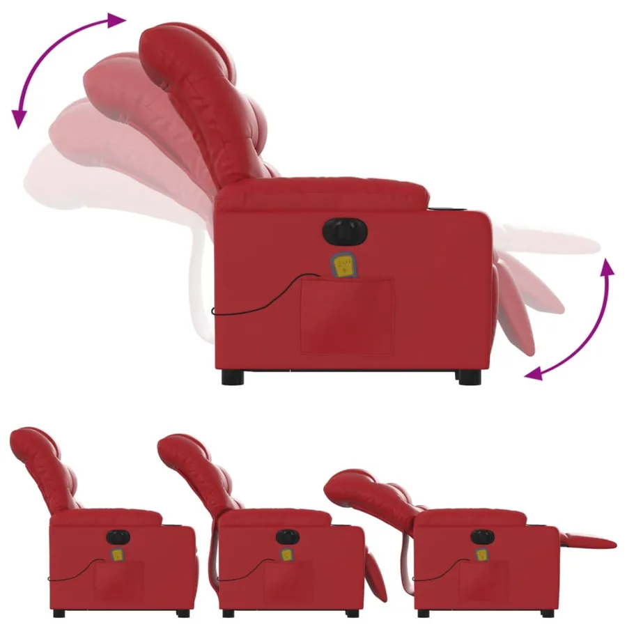 Fauteuil inclinable de massage électrique rouge similicuir - 7