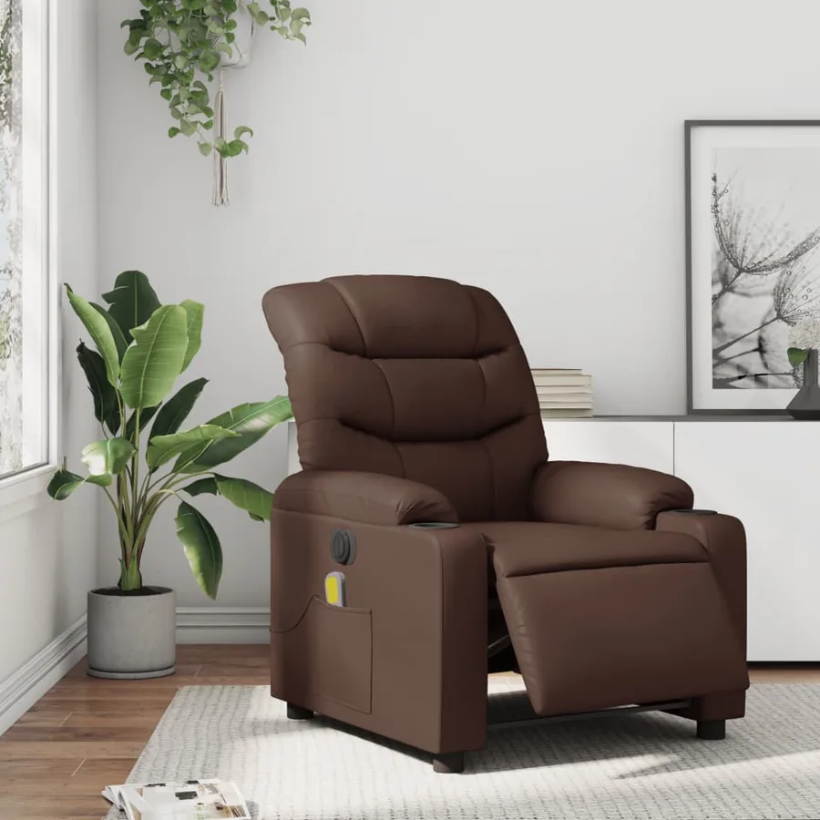 Fauteuil de massage inclinable électrique marron similicuir - 16
