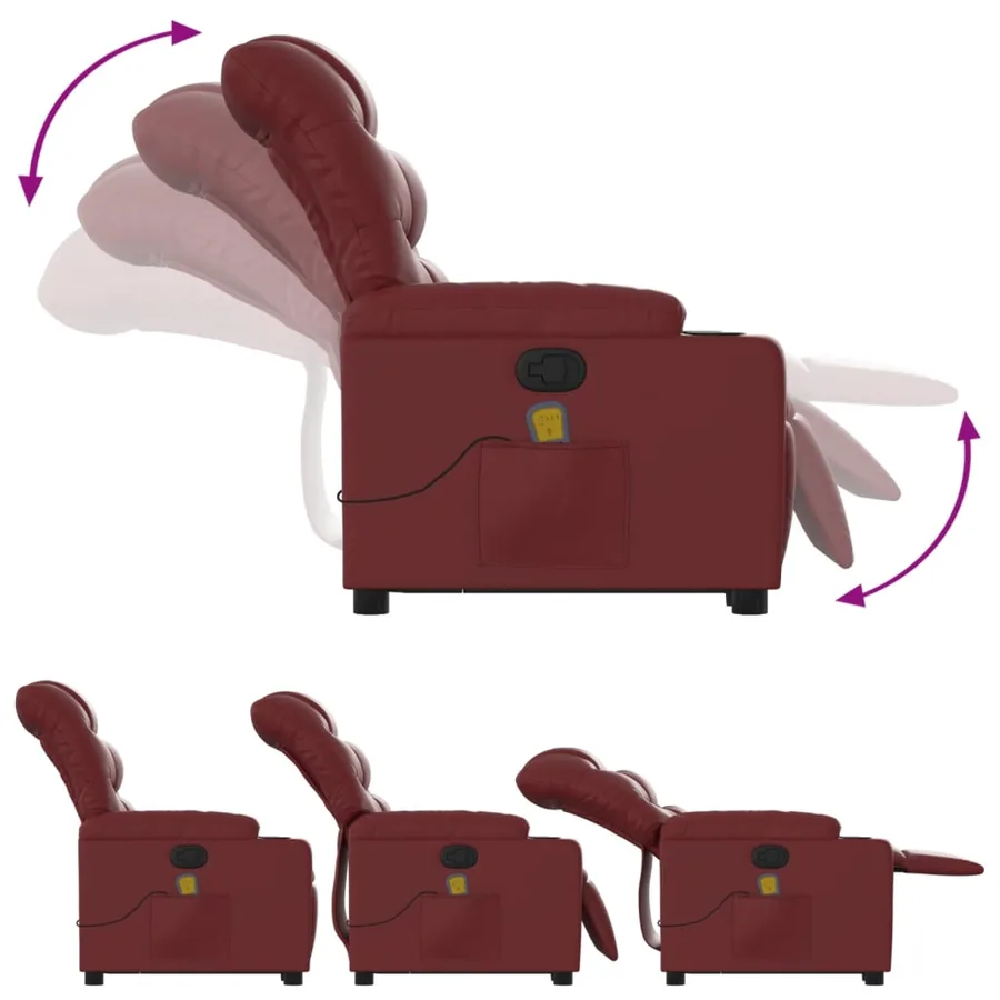 Fauteuil inclinable de massage Rouge bordeaux Similicuir - 7