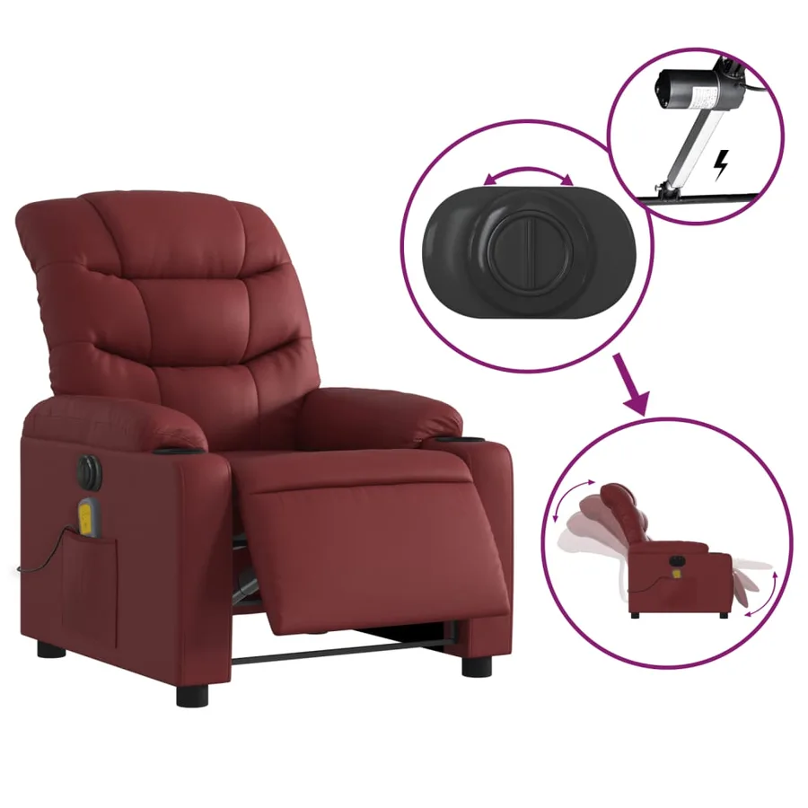 Fauteuil de massage inclinable électrique rouge bordeaux - 6