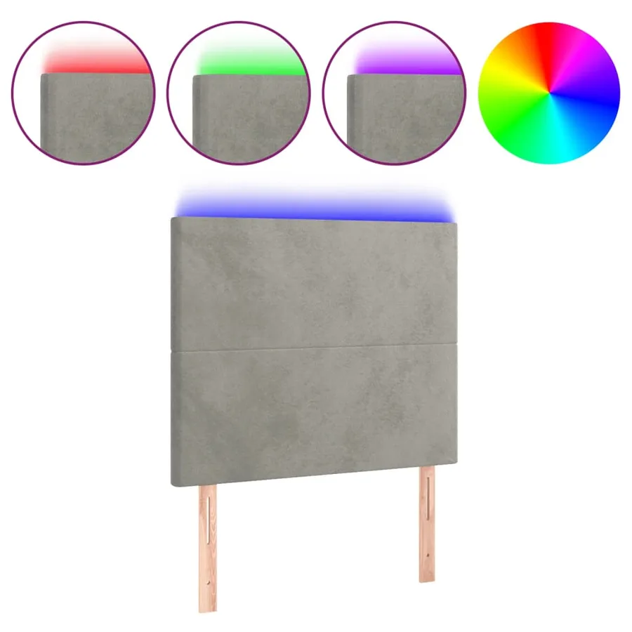 Tête de lit à LED Gris clair 90x5x118/128 cm Velours - 2