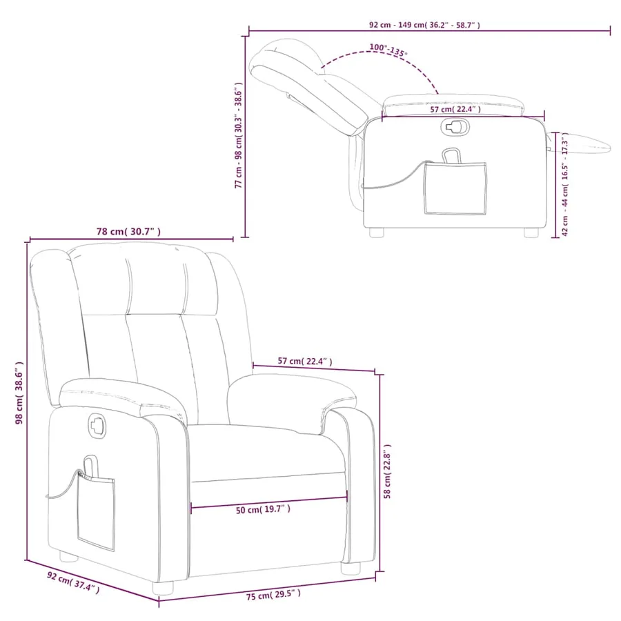 Fauteuil de massage inclinable Gris clair Tissu - 13