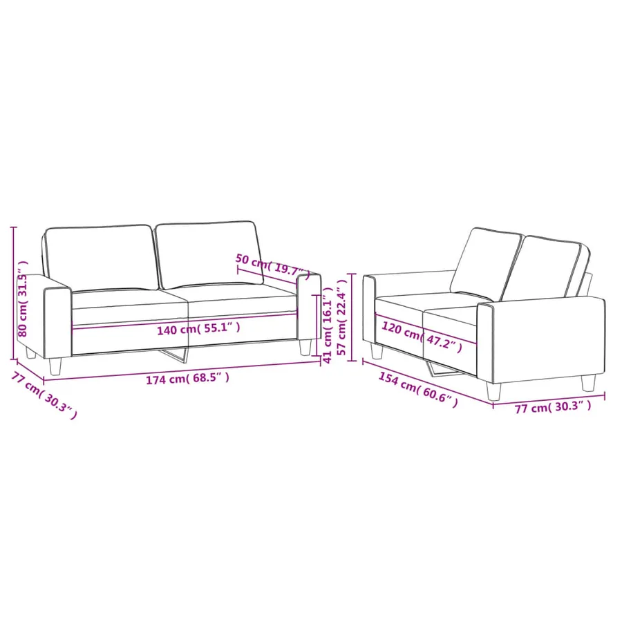 Ensemble de canapés 2 pcs gris foncé tissu - 7