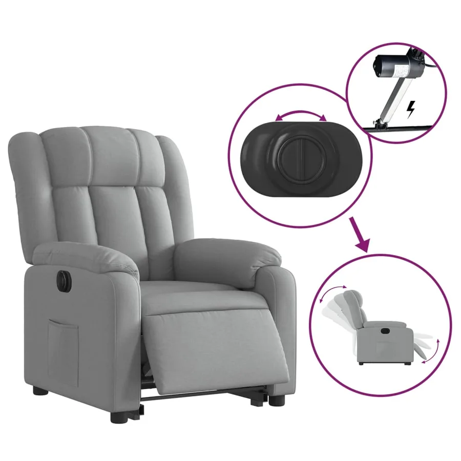 Fauteuil inclinable électrique gris clair tissu - 6