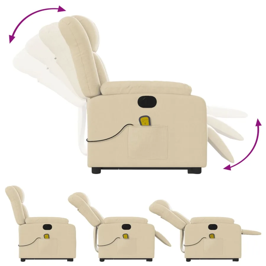 Fauteuil inclinable de massage électrique Crème Tissu - 7